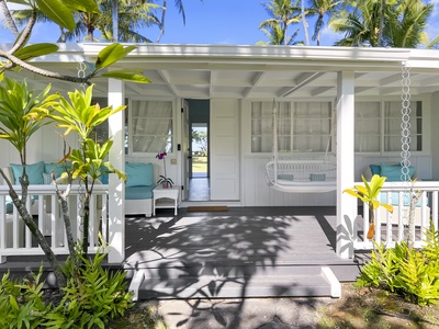 The covered front porch is a great place to have your morning coffee or relax after a long day of adventures