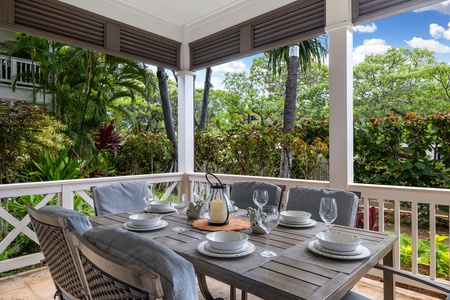 Enjoy meals with panoramic views in this spacious seating at the lanai.