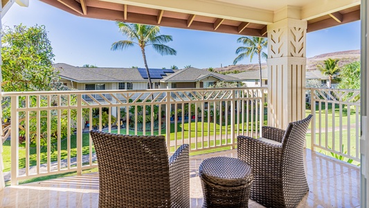 The upstairs lanai connected with the primary guest bedroom.