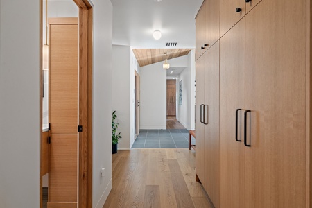 The hallway with plenty of storage options.