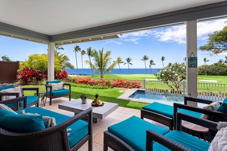 Exceptional view of the ocean and lush gardens from the lanai.