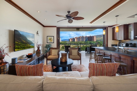 The heated lap pool is surrounded by lush tropical gardens, offering a serene escape in Hawaii’s paradise.