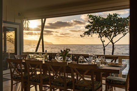 Dine under the evening sky, where the sunset creates a magical ambiance for unforgettable meals.