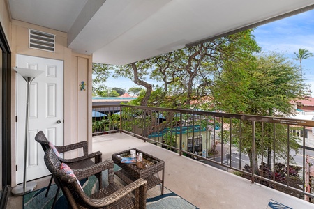 Comfortable seating while enjoying garden and neighborhood views.