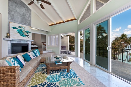 Cozy up on the couch and watch the ocean waves.