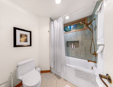 Enjoy the comfort of a separate shower/tub, ideal for soothing soaks or quick refreshes after kayaking the bay.