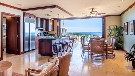 The open floor plan includes the kitchen, living and dining area.