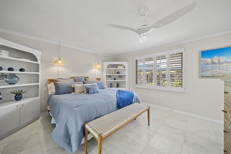 Unwind in comfort with soft linens, plush king-sized bed, warm lighting, and a peaceful ambiance, perfect for a luxurious Hawaii retreat.