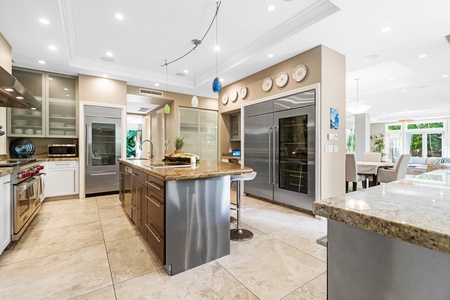 Full view of modern kitchen layout with luxury appliances.