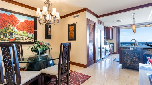 The dining room with formal seating and a soft ambiance.