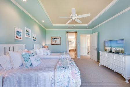 Twin beds can be converted to a king.