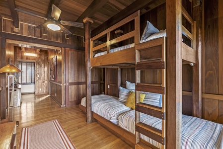 Fun bunk room with twin-over-twin beds, perfect for kids or group stays.