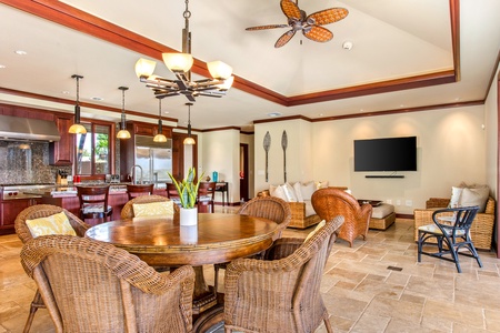 Gather for meals in the spacious dining area with seating for five and seamless flow to the lanai.