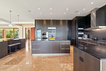 The spacious kitchen is a chef's delight.