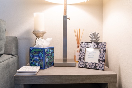 Internet information on side table in livingroom