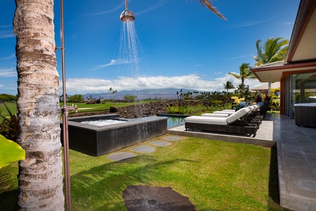 One of two outdoor showers