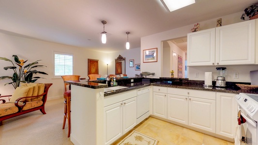 Kitchen area with a wide counter space.