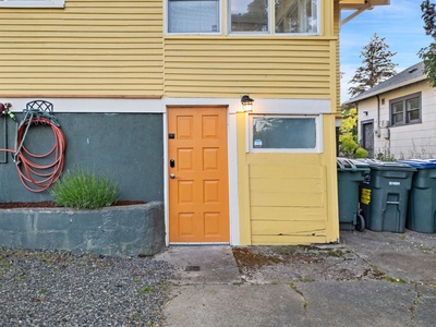 Enter through your private side entrance with convenient access to the home and parking.