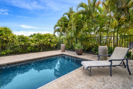 Enjoy refreshing swims in your private natural stone lap pool surrounded by lush palms.