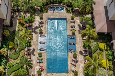 The heated lap pool for a swim in paradise.