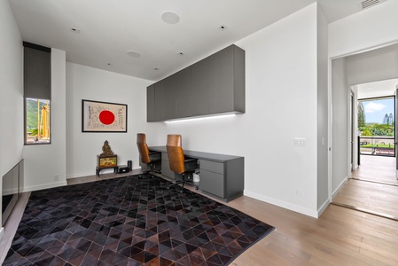 Sophisticated details and warm tones make this secondary office nook a functional and stylish escape.