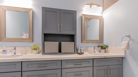 The gorgeous primary guest bath with a double vanity.