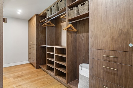 The bedroom also features an expansive walk-in closet.