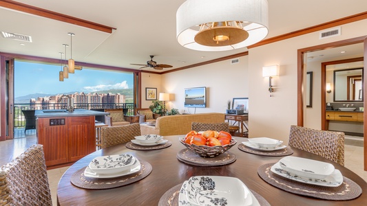 Dining under boutique lighting, surrounded by tasteful decor.