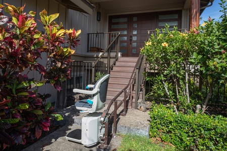 Private entry with chair lift for added accessibility and ease.