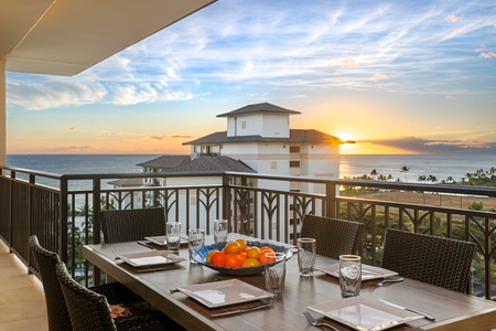 One of two lanai areas with a designer table and breathtaking views.