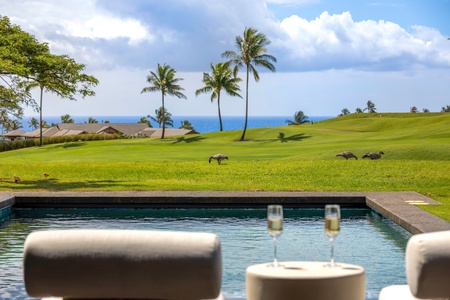 Toast the day poolside, where sweeping golf course and mountain views await.