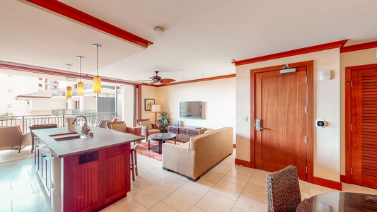 Ko Olina Beach Villas O401 has open floor plan with generous space, offering seamless indoor-outdoor living.