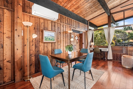 Gather around your stylish dining table, where natural textures create the perfect space for meals.