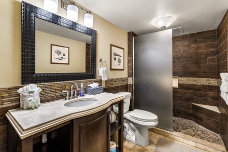 Renovated bathroom right outside the bedroom