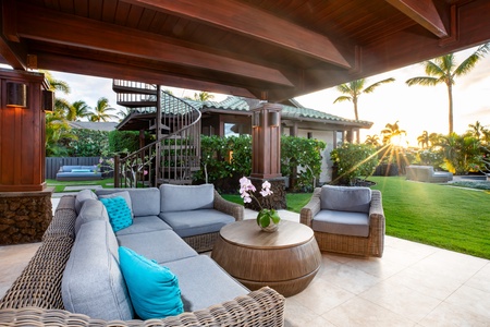 The ocean is visible from this huge 3,500-square-foot refuge at the prestigious Mauna Lani Resort, surrounded by volcanic mountains and a golf course.