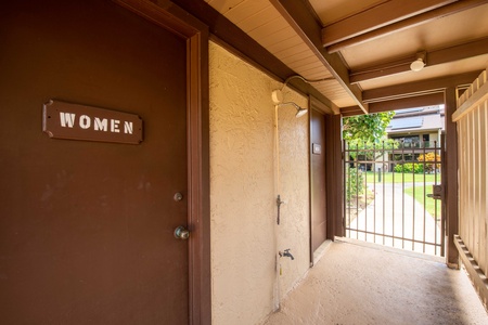 Conveniently located restrooms and outdoor showers near the pool cabanas make it easy to refresh between dips.