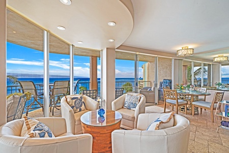 Settle into the cozy seating nook at Royal Kahana 610 and savor the sound of the sea.