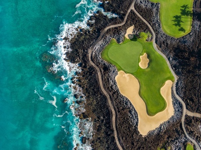 Bird’s eye view of Four Seasons Resort Hualalai’s world class golf course.