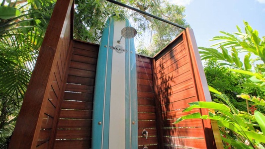 Rinse off in the outdoor shower after a long, fun day on the beach