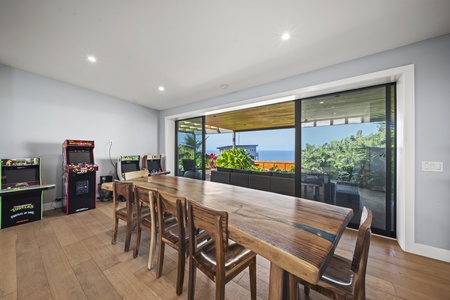 Large dining area with seating for 8, perfect for group gatherings.