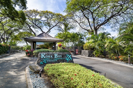 Gated Kona Bay Estates entrance—your serene and secure coastal community retreat.