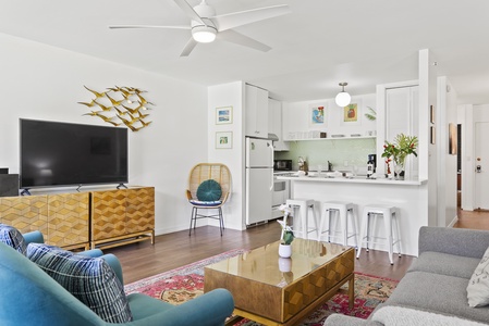 Open concept living room and kitchen.