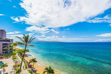 Take in the breathtaking ocean views and feel the warm tropical breeze from this stunning beachfront spot from Kaanapali Shores 502