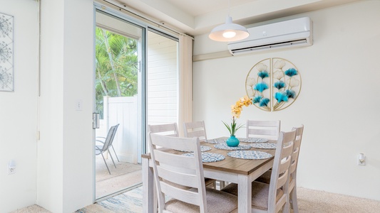 The kitchen, living room and dining room are all in an open floor plan.