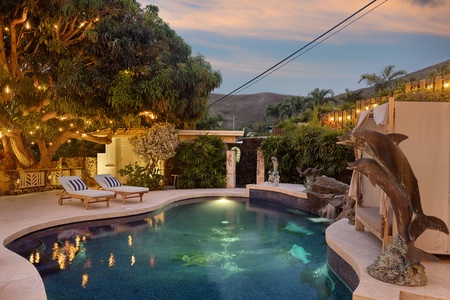View of the pool at night.