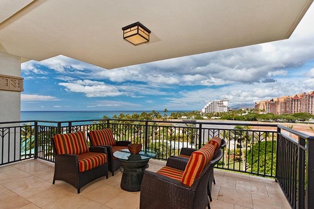 Take in fantastic ocean views from the lanai while enjoying a peaceful moment outdoors.