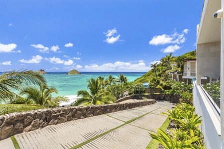Views of the Mokulua Islands as you approach the estate, offering a grand welcome.