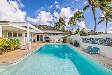 Electric heated saltwater swimming pool with views from every angle