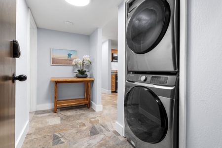 Convenient in-unit washer and dryer tucked away in a closet.