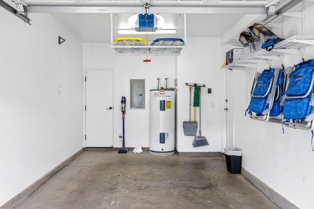 Store snorkels, clubs, and strollers in the private, attached garage with interior entry.